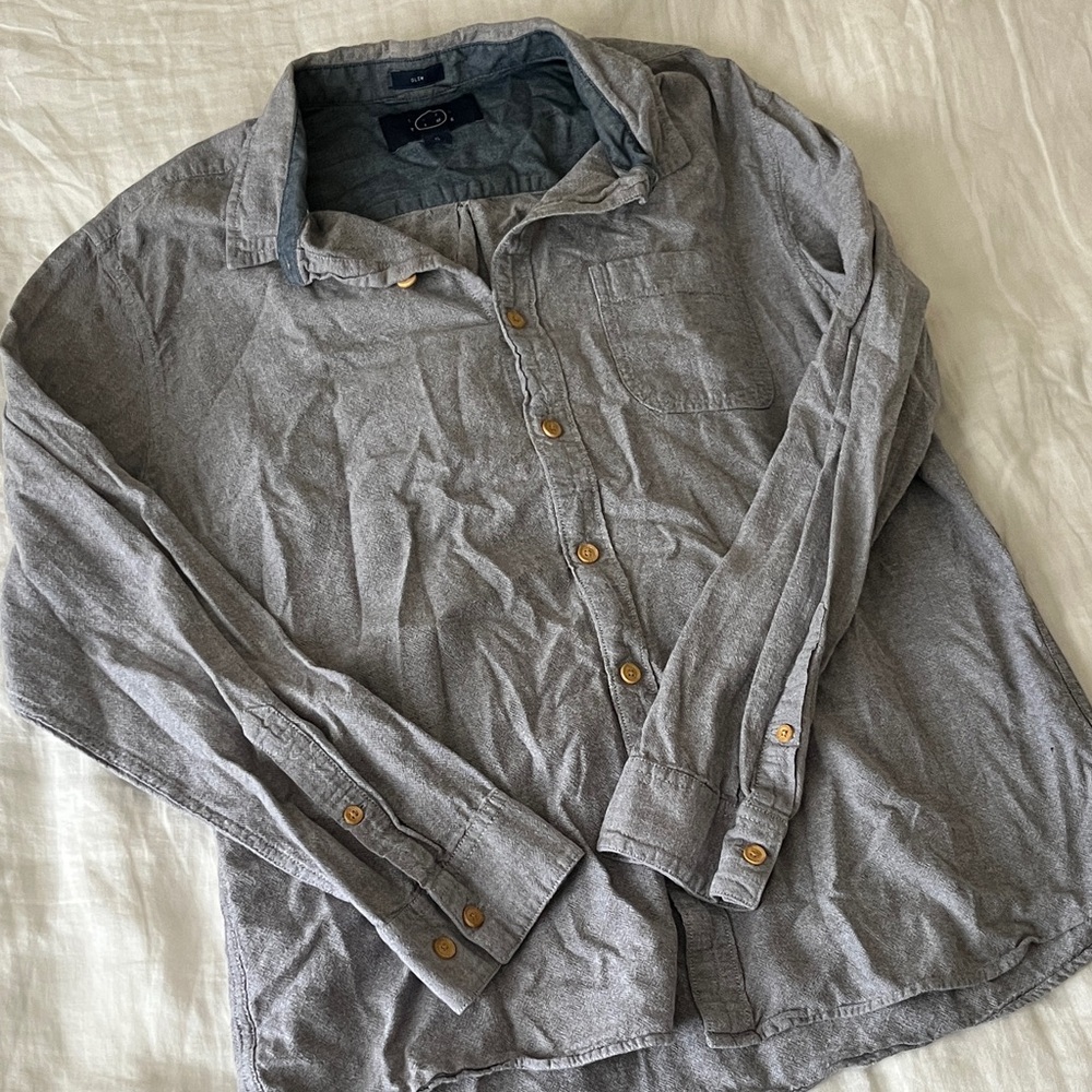Men's Gray Casual Button Down Shirt XL Slim fit Even Tide 100% Cotton